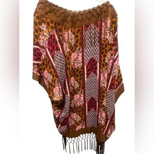 Boho flower Kimono w fringes Earthbound Trading co.zs  X/XL